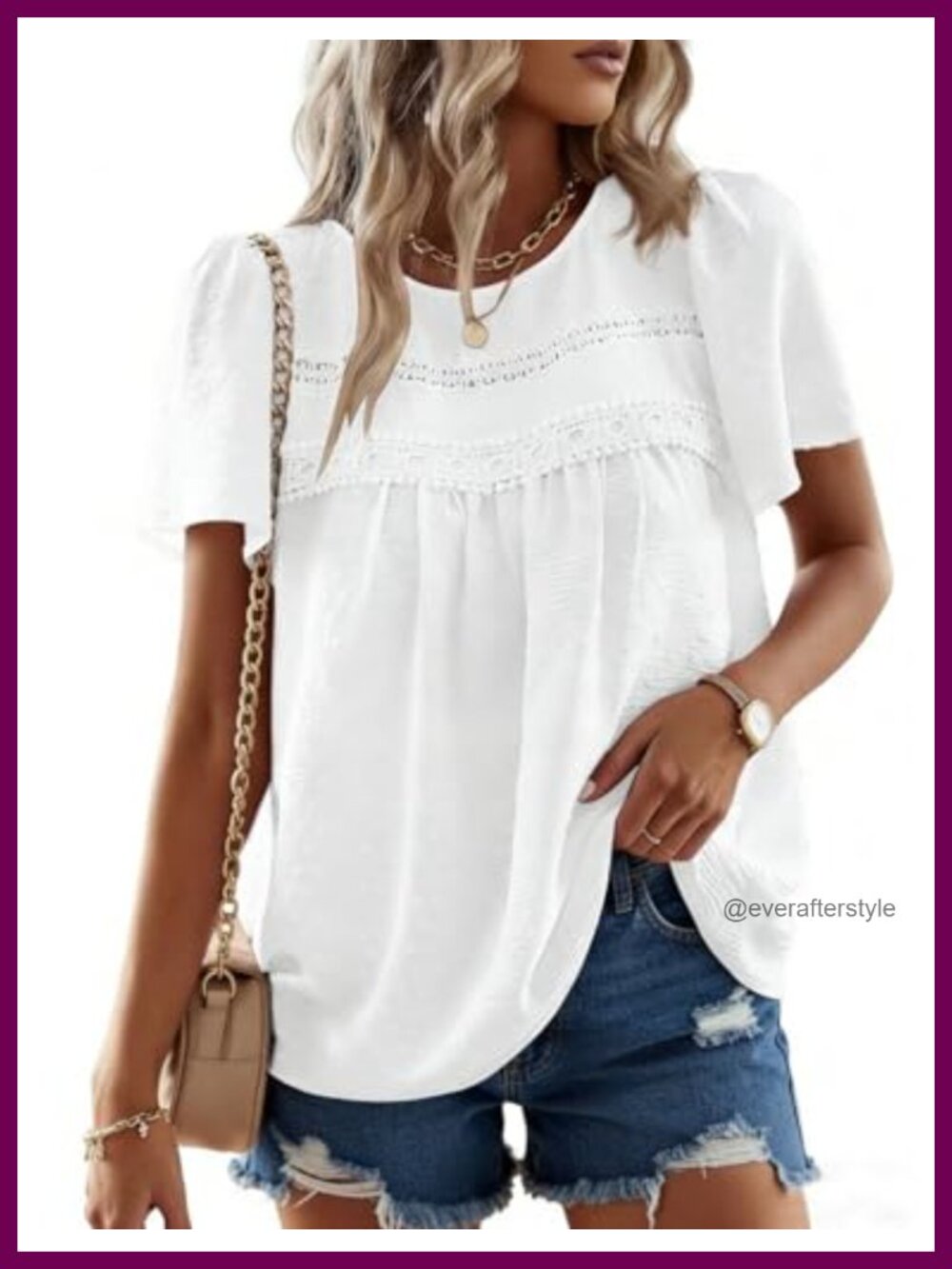 Womens Boho Blouse Short Sleeve Crochet Lace Babydoll Flowy Tunic Top
